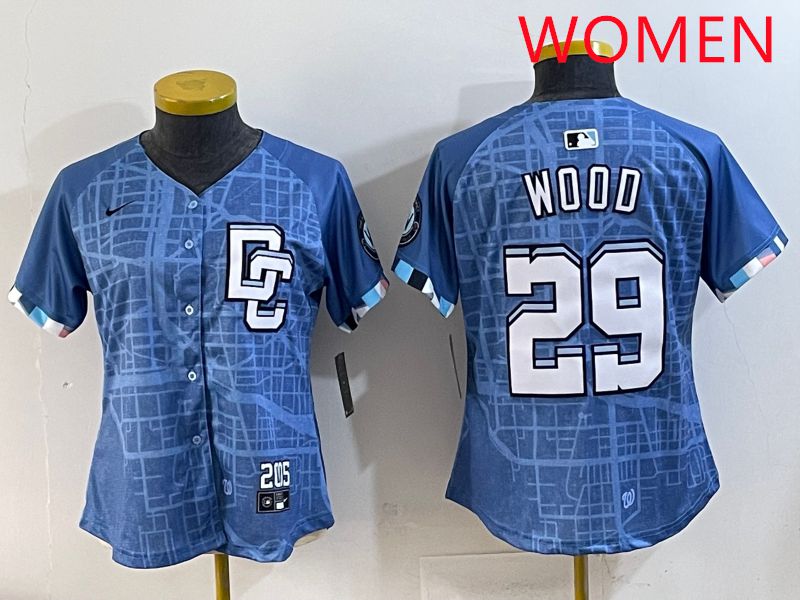Women Washington Nationals #29 Wood Blue Joint Name 2025 Nike MLB Jersey style 1